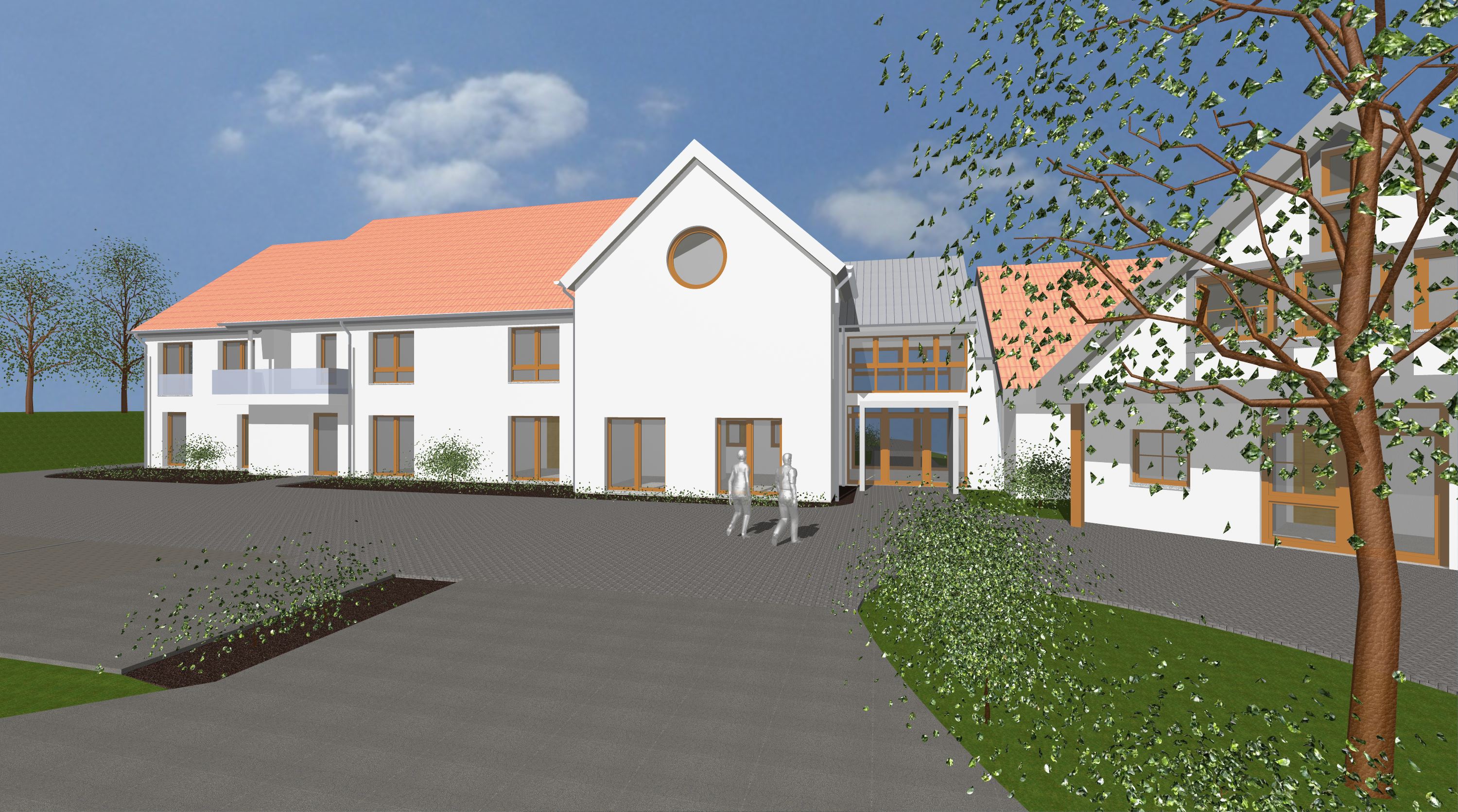 Vorderseite mit neuem Haupteingang und Raum der Stille